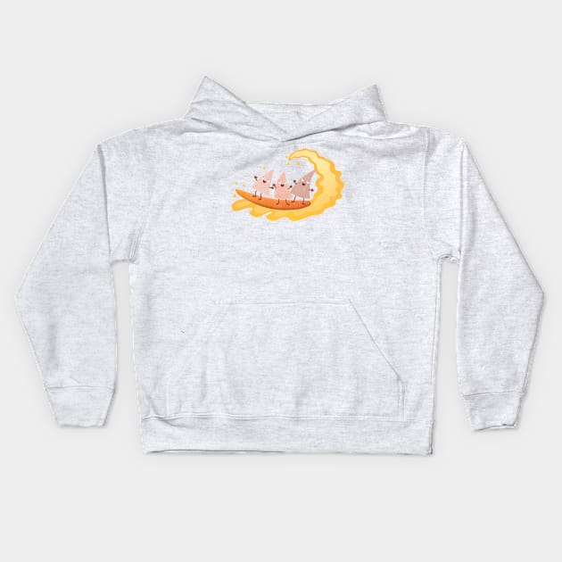 Cute nachos corn chips surfing cartoon Kids Hoodie by FrogFactory